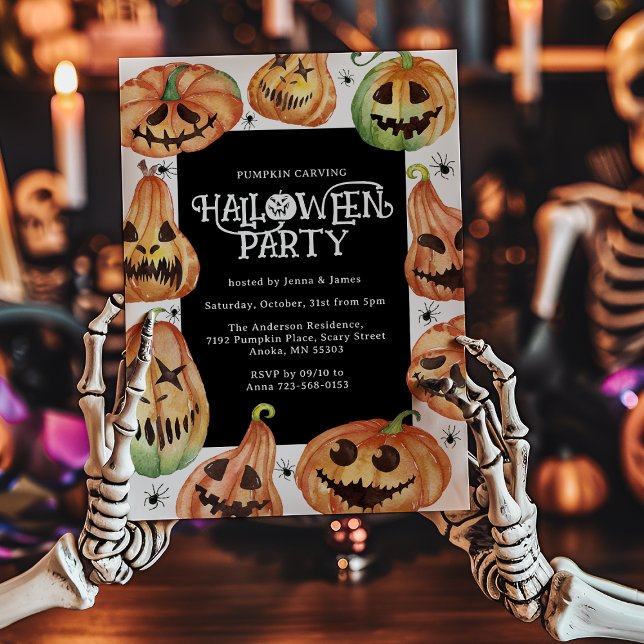 Halloween-geburtstag med pumpa urgröpning inbjudningar (Skapare uppladdad)