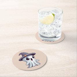 Halloween: Geist mit Hut -  Underlägg Papper Rund