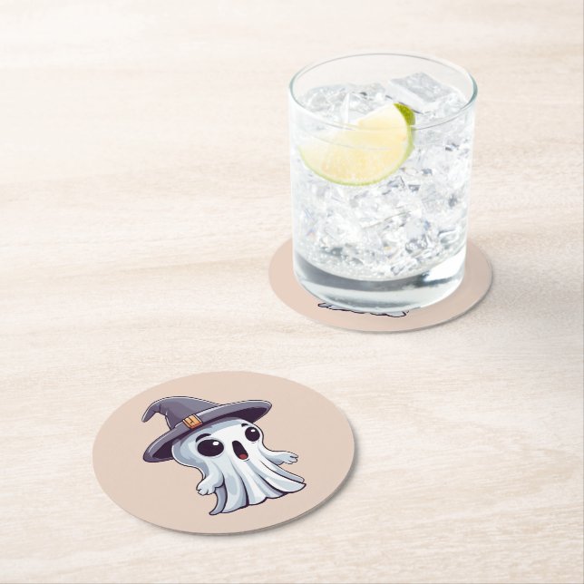 Halloween: Geist mit Hut -  Underlägg Papper Rund (Insitu)