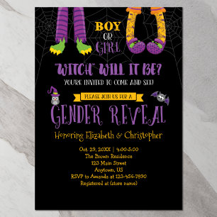 Halloween Gender Reveal Baby Shower Inbjudningar