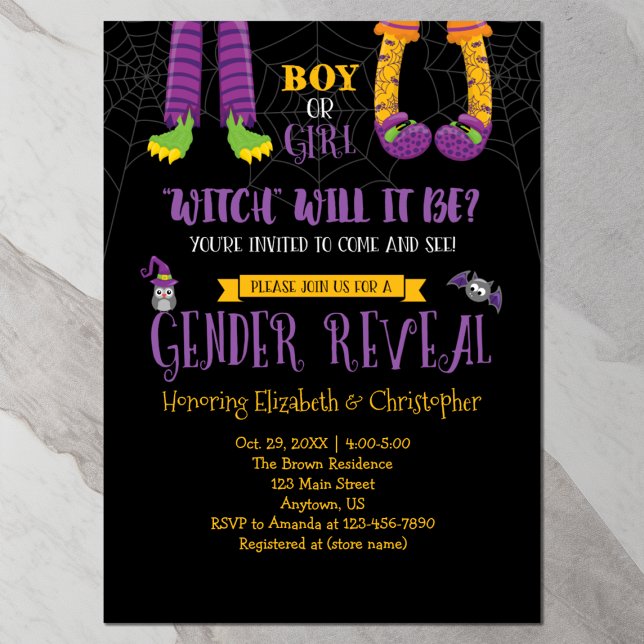 Halloween Gender Reveal Baby Shower Inbjudningar (Front)
