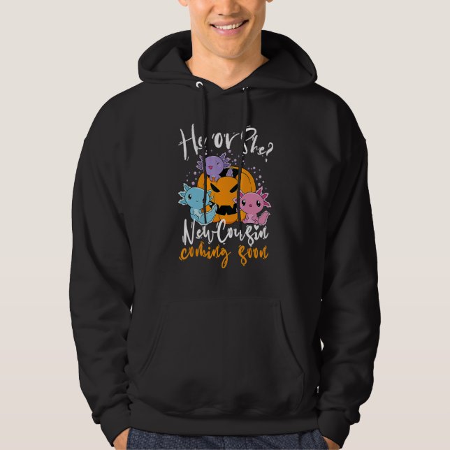 Halloween Gender Reveal He or She Cousin Coming Bo Hoodie (Framsida)