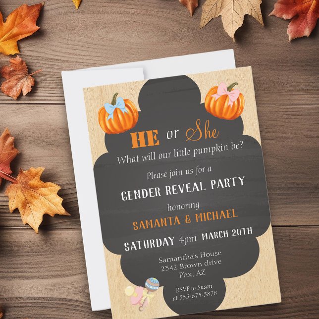 Halloween Gender Reveal Party Pumpkin Thanksgiving Inbjudningar (Skapare uppladdad)