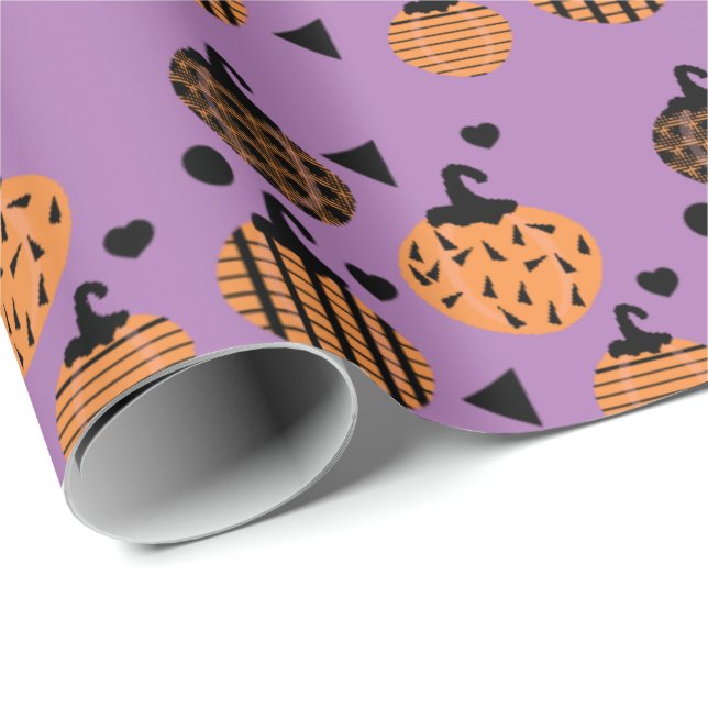 Halloween Geometric Confetti Pumpkins Presentpapper (Rullad Hörn)