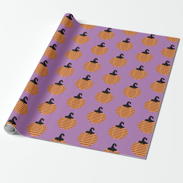 Halloween Geometrisk Pumpa Ränder Mönster Presentpapper (Utrullad)