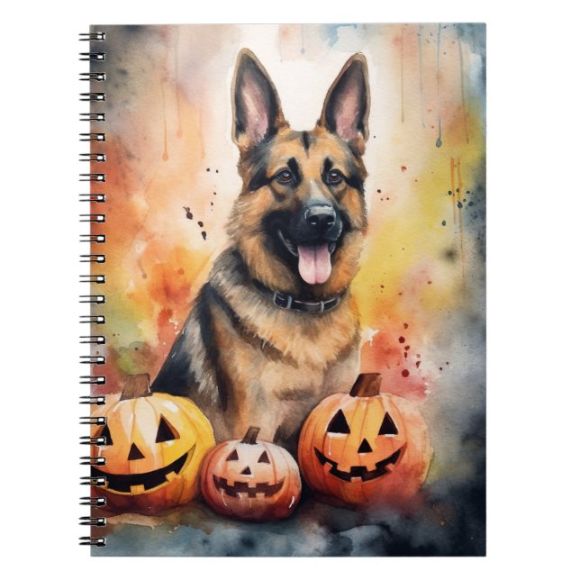 Halloween German Shepherd with Pumpkins Scary Anteckningsbok (Framsidan)