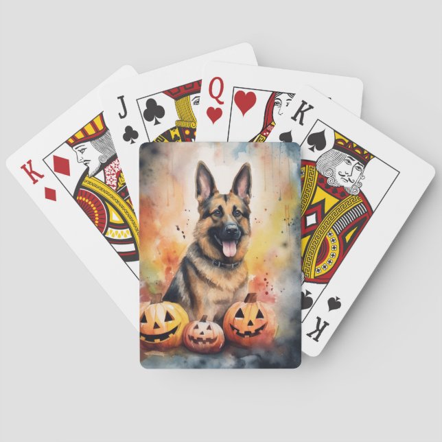 Halloween German Shepherd with Pumpkins Scary Casinokort (Baksidan)