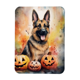 Halloween German Shepherd with Pumpkins Scary Magnet