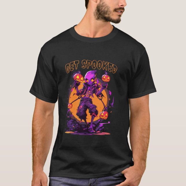 Halloween Get Spooking Dabbing Skeleton Jack o Lan T Shirt (Framsida)