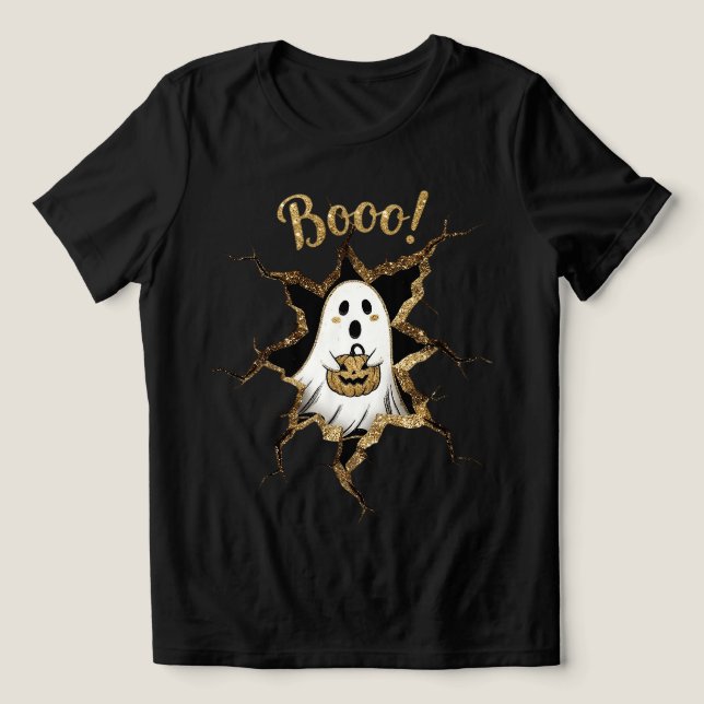 Halloween Gheost Fals Glitter T Shirt (Design Framsida)