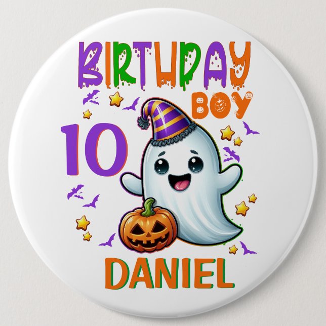 Halloween Ghost Birthday Boy Spooky Party Design Knapp (Framsida)