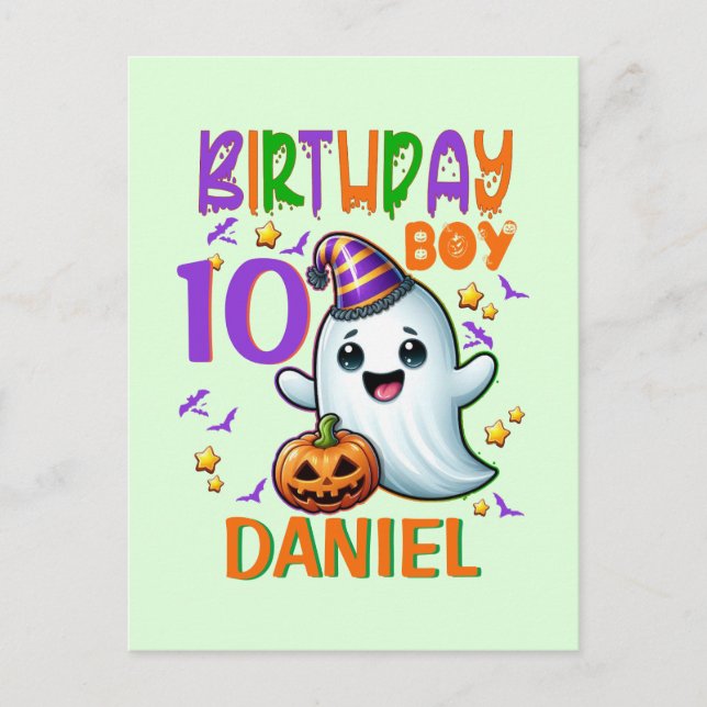 Halloween Ghost Birthday Boy Spooky Party Design Vykort (Framsida)