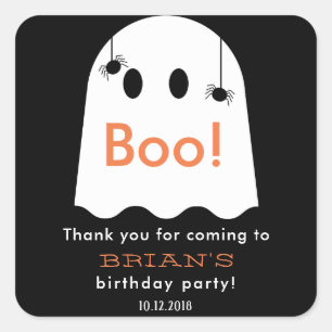 Halloween Ghost Birthday Tack Black Sticker Fyrkantigt Klistermärke
