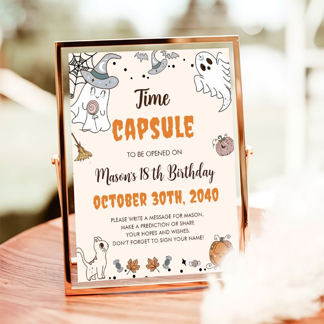 Halloween Ghost Birthday Time Capsule-tecken Poster (Skapare uppladdad)