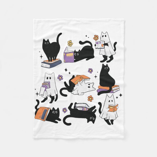Halloween Ghost Black Cat Reading Bok Costume Fleecefilt (Framsidan)