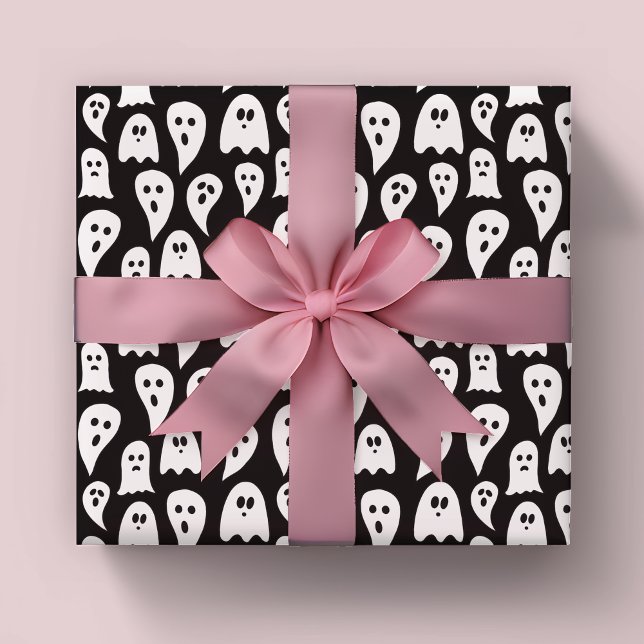 Halloween Ghost Black och White Presentpapper (Black ghost Halloween wrapping paper rolls)