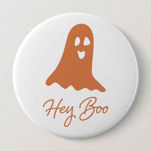 Halloween Ghost Boo Orange och White Button Pin Knapp (Framsida)