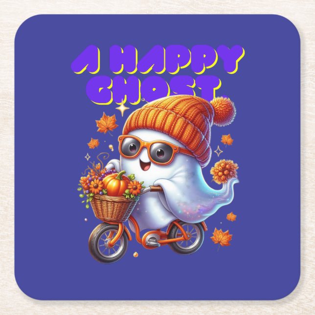 Halloween Ghost Boo Papper Underlägg Kvadrat (Framsidan)