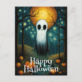 Halloween Ghost Boo Pumpkin Night Forest Vykort