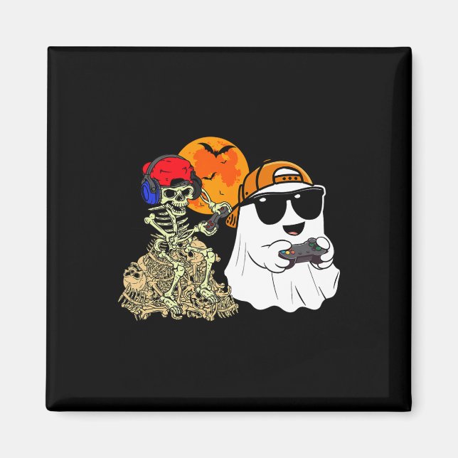 Halloween Ghost Boys Kids Gaming Scary Skeleton Ga Magnet (Framsidan)
