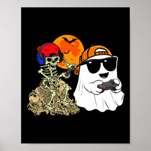 Halloween Ghost Boys Kids Gaming Scary Skeleton Ga Poster