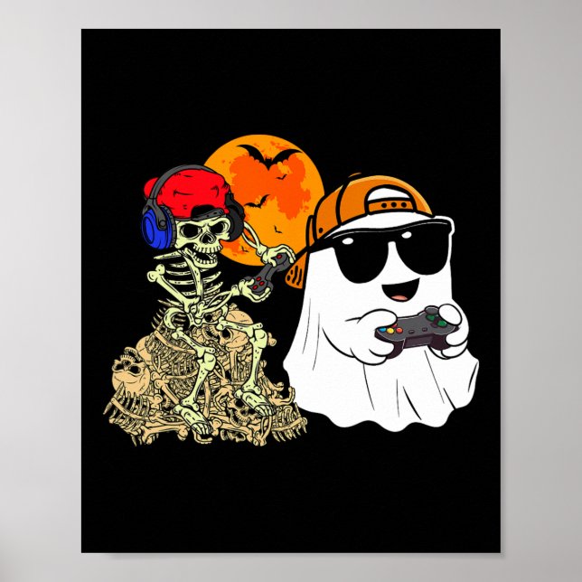 Halloween Ghost Boys Kids Gaming Scary Skeleton Ga Poster (Framsidan)