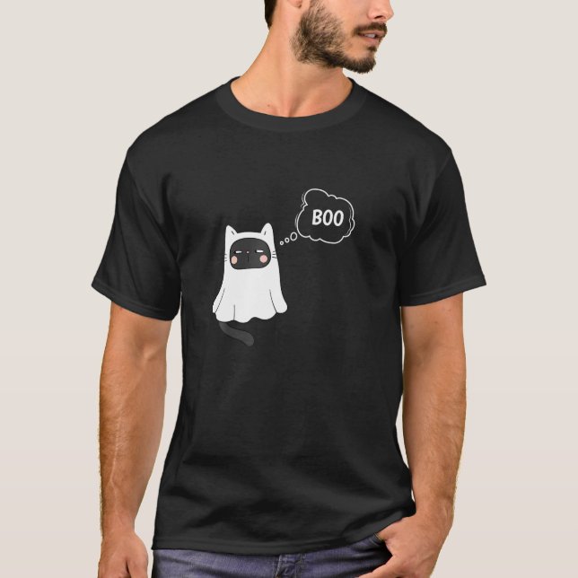 Halloween Ghost Cat Shirt Funny Boo Last Minute Co T Shirt (Framsida)