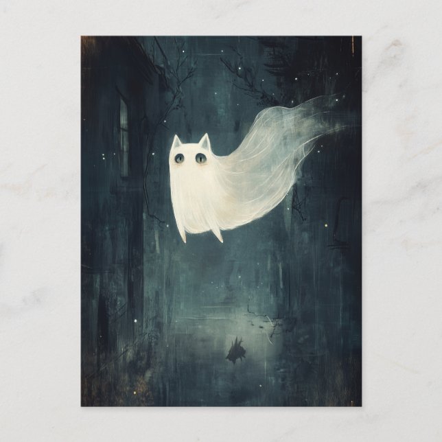 Halloween Ghost Cat Vykort (Framsida)