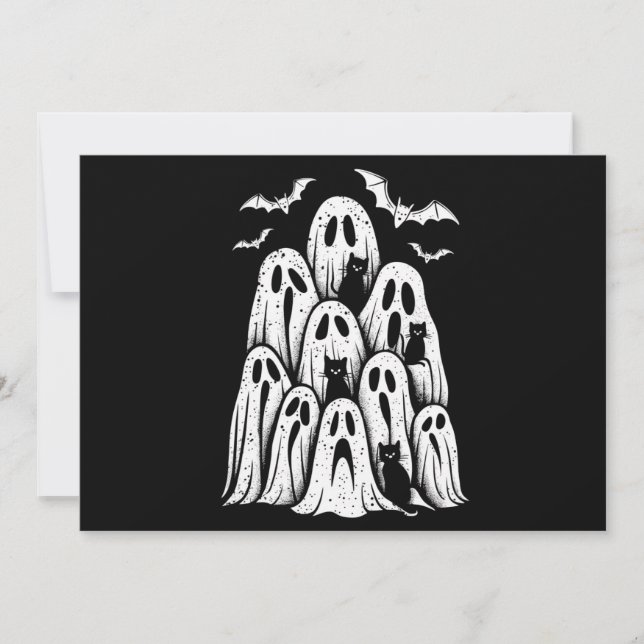 Halloween Ghost Cats Älskare Fall Spooky Season Inbjudningar (Framsida)