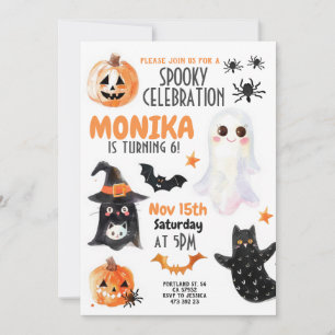 Halloween Ghost Cats Kids Watercolor Birthday Inbjudningar