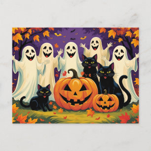 Halloween Ghost, Cats och Pumpkins Helg Vykort