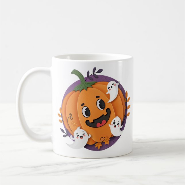 Halloween Ghost Chase Pumpkin Spooky Season Kaffemugg (Vänster)