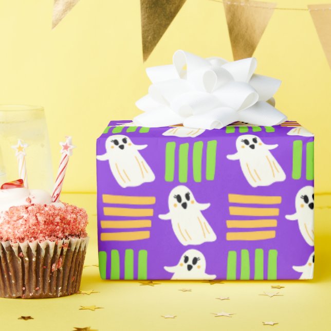 Halloween Ghost Checkated Tile mönster Presentpapper (Födelsedagsfest)
