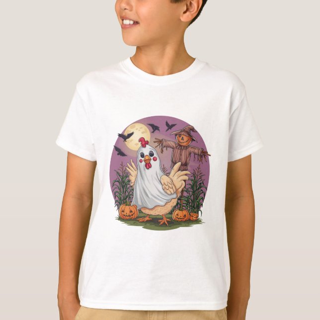Halloween Ghost Chicken #12 Digital Art T Shirt (Framsida)
