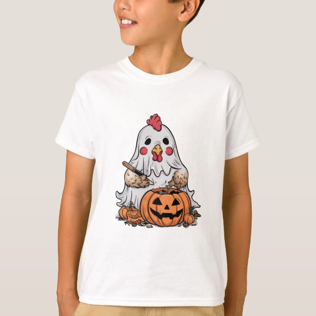 Halloween Ghost Chicken #9 Digital Art T Shirt (Framsida)