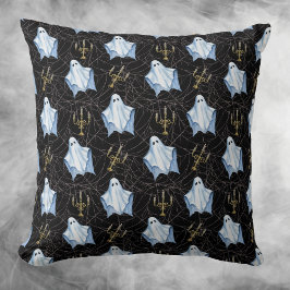 Halloween Ghost, Cobwebs & Candelabra Gothic Black Kudde