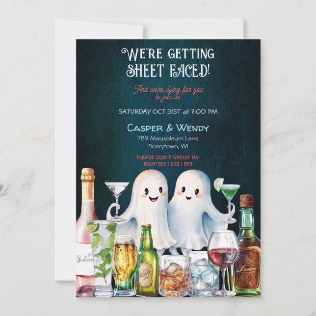 Halloween Ghost Cocktails Inbjudningar (Framsida)