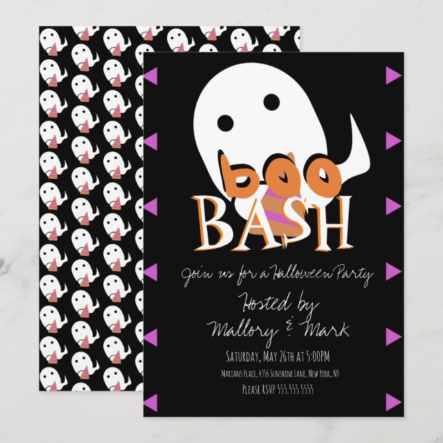 Halloween Ghost Costume Party Boo Bash-inbjudan Inbjudningar (Fram/baksida)