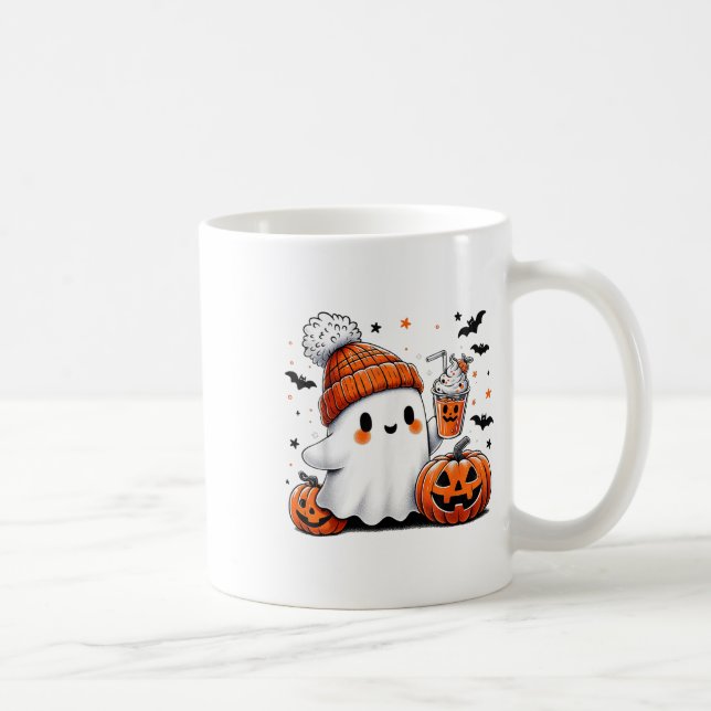 Halloween Ghost Drinking Coffee Ghost Ice Coffee M Kaffemugg (Höger)