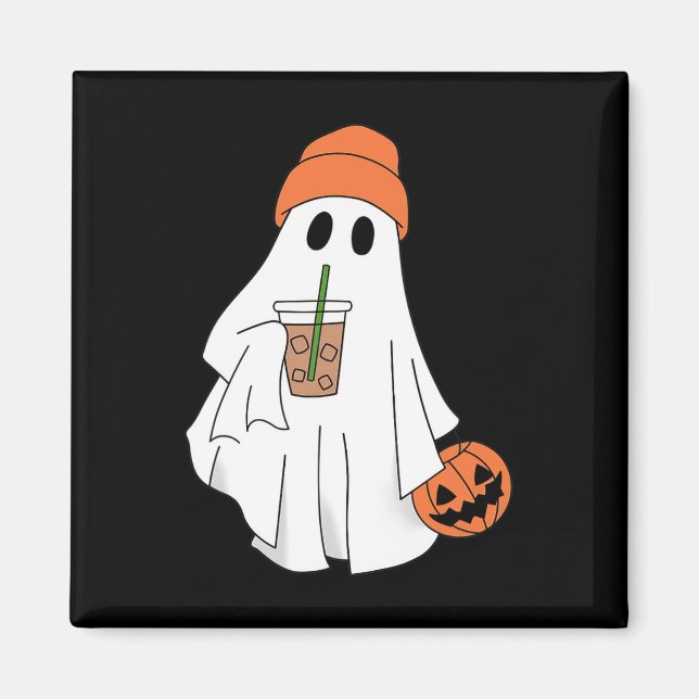 Halloween Ghost Drinking Coffee Ghost Ice Coffee M Magnet (Framsidan)