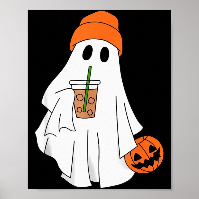Halloween Ghost Drinking Coffee Ghost Ice Coffee M Poster (Framsidan)