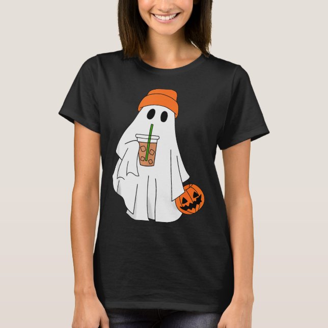 Halloween Ghost Drinking Coffee Ghost Ice Coffee M T Shirt (Framsida)