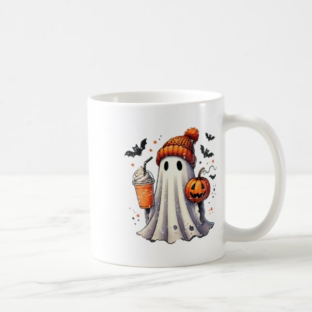 Halloween Ghost Drinking Coffee Kaffemugg (Höger)