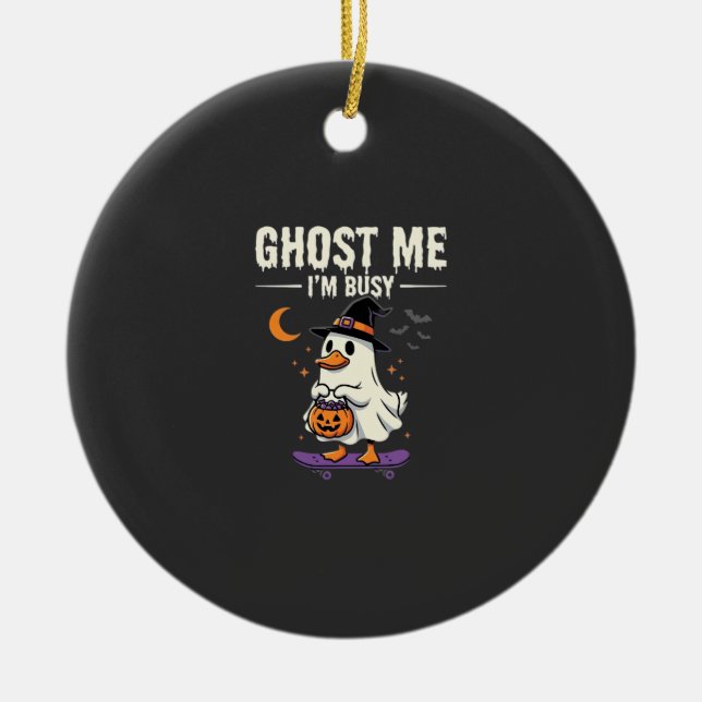Halloween Ghost Duck Skateboard Design_1 Julgransprydnad Keramik (Framsidan)