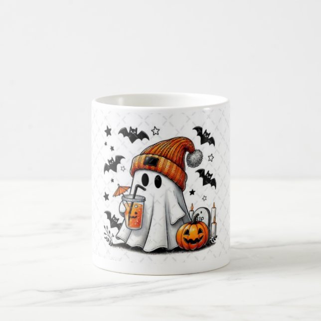 Halloween Ghost Enjoying Autumn Vibes Kaffemugg (Center)
