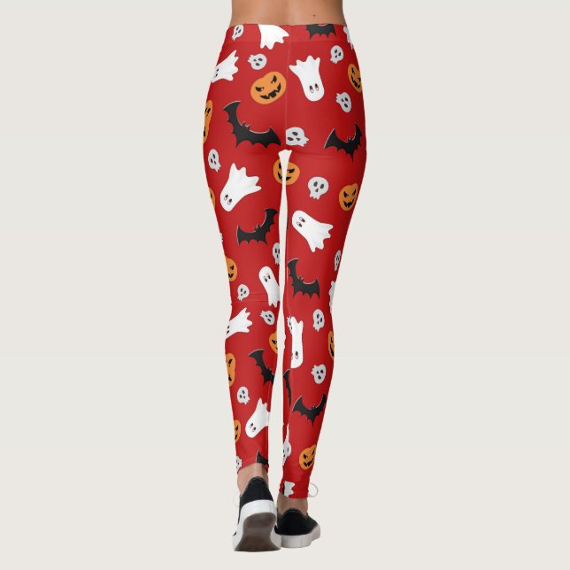 Halloween Ghost-Fladdermöss och påssjuka i rött Leggings (Baksida)