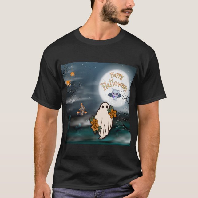 Halloween Ghost Fladdermus Spiders t-Shirt (Framsida)