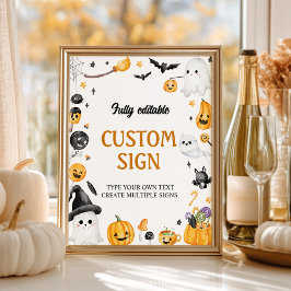 Halloween Ghost Födelsedagsfest Bord Sign Poster