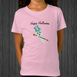 Halloween Ghost Funny Ansikte Blue Top hat Skull K T Shirt
