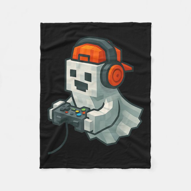 Halloween Ghost Gamer Funny Pixel Video Gaming Boy Fleecefilt (Framsidan)